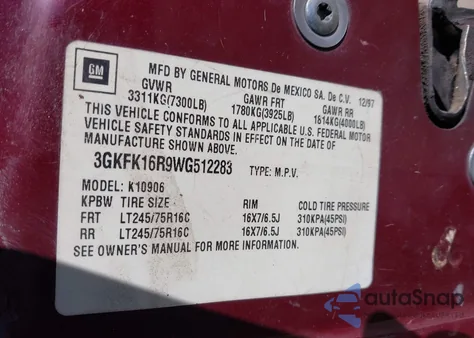 1998 GMC Suburban z USA, uszkodzony, nr VIN 3GKEK16R9WG512283